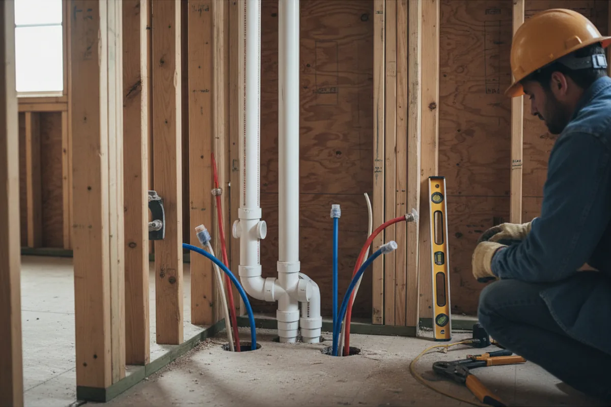 Drain and supply rough-in during Sump Pump Repair in Big Prairie